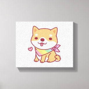 Cute Shiba Inu With Rainbow Pet Bandanna Canvas Print