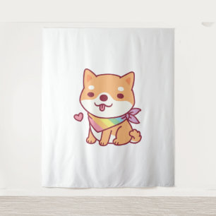Cute Shiba Inu With Rainbow Pet Bandanna Tapestry