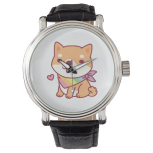 Cute Shiba Inu With Rainbow Pet Bandanna Watch