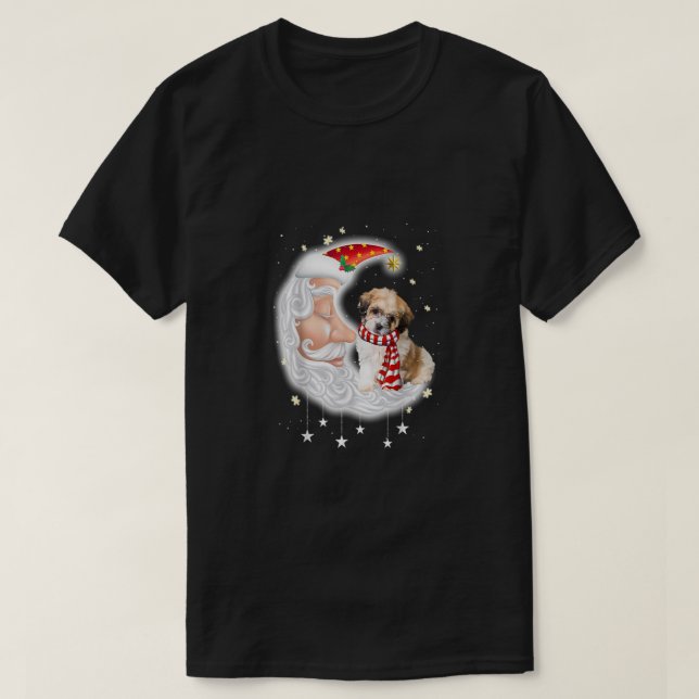 Cute Shichon With Santa Hat Christmas Dog Lover T-Shirt (Design Front)