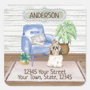 Cute Shih Tsu Cosy New Home New Address Square Sticker