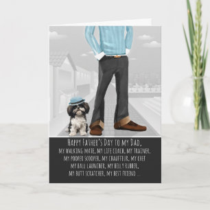 Cute Shih Tuz Dog and Dad Funny Father's Day Holiday Card