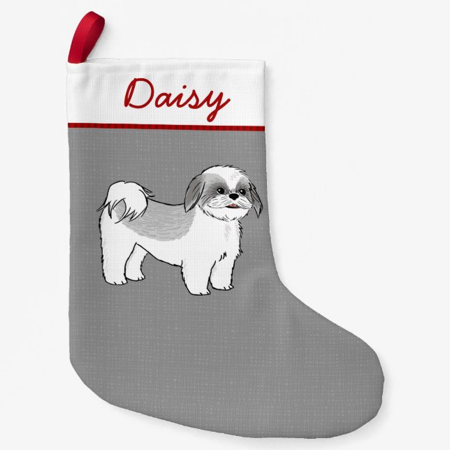 Cute Shih Tzu Cartoon Dog Personalised Holiday Small Christmas Stocking (Front)