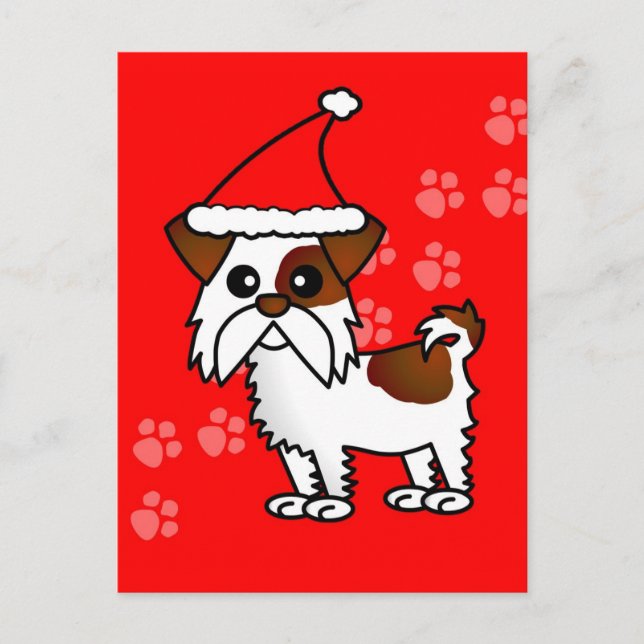 Cute Shih Tzu cartoon Santa Hat - Brown and White Holiday Postcard (Front)