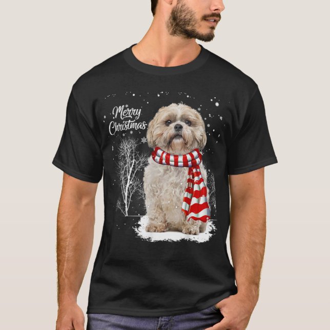 Cute Shih Tzu Christmas Puppy Dog Lover Family Mat T-Shirt (Front)