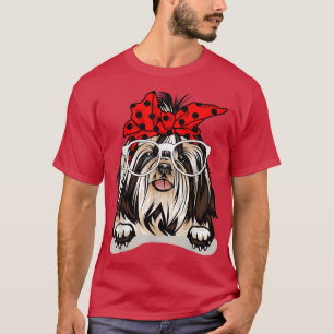 Cute Shih Tzu Christmas Red Plaid Headband And Gla T-Shirt