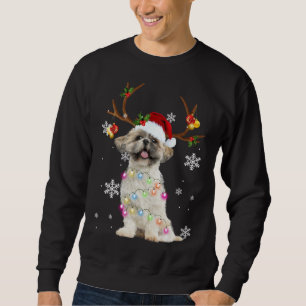 Cute Shih Tzu Christmas Reindeer Christmas Lights Sweatshirt