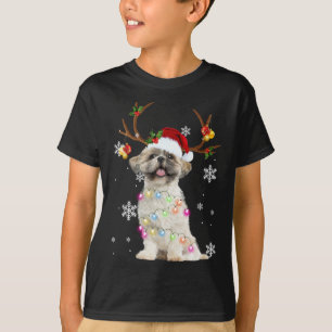 Cute Shih Tzu Christmas Reindeer Christmas Lights T-Shirt