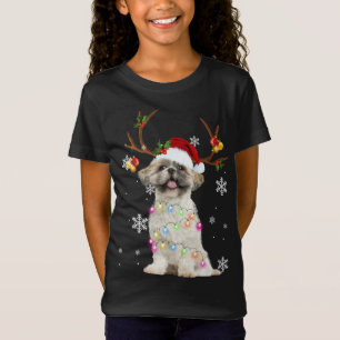 Cute Shih Tzu Christmas Reindeer Christmas Lights  T-Shirt