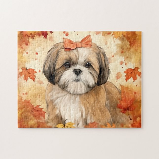Cute Shih-tzu Dog/Autumn/Fall Jigsaw Puzzle (Horizontal)