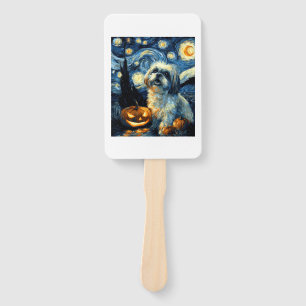Cute Shih Tzu Dog Halloween Jack O Lantern Pumpkin Hand Fan