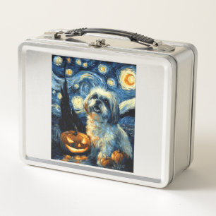Cute Shih Tzu Dog Halloween Jack O Lantern Pumpkin Metal Lunch Box