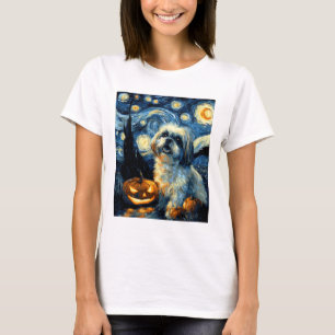 Cute Shih Tzu Dog Halloween Jack O Lantern Pumpkin T-Shirt