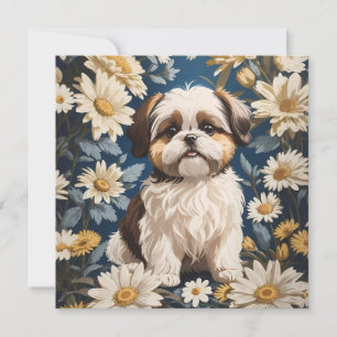 Cute Shih Tzu Dog White Daisy Flowers 