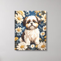 Cute Shih Tzu Dog White Daisy Flowers