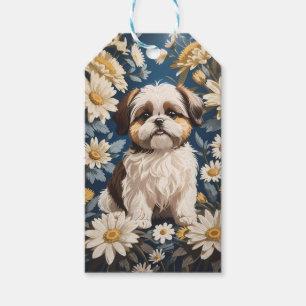 Cute Shih Tzu Dog White Daisy Flowers Gift Tags
