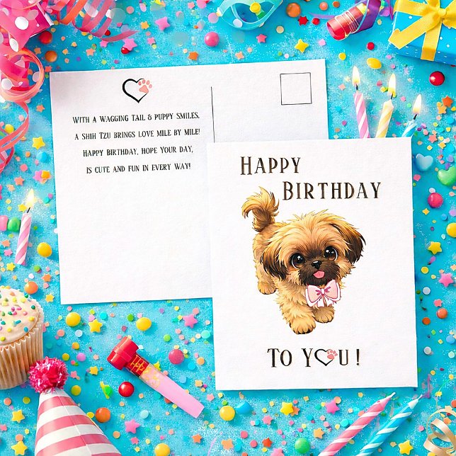 Cute Shih Tzu Happy Birthday Puppy Dog Postcard  (Happy Birthday Shihtzu Postcard )