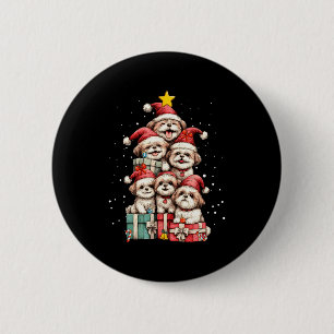 Cute Shih Tzu Le Dog Christmas Tree Xmas Hat Long  6 Cm Round Badge