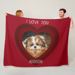 Cute shih tzu love Valentine heart photo Fleece Blanket