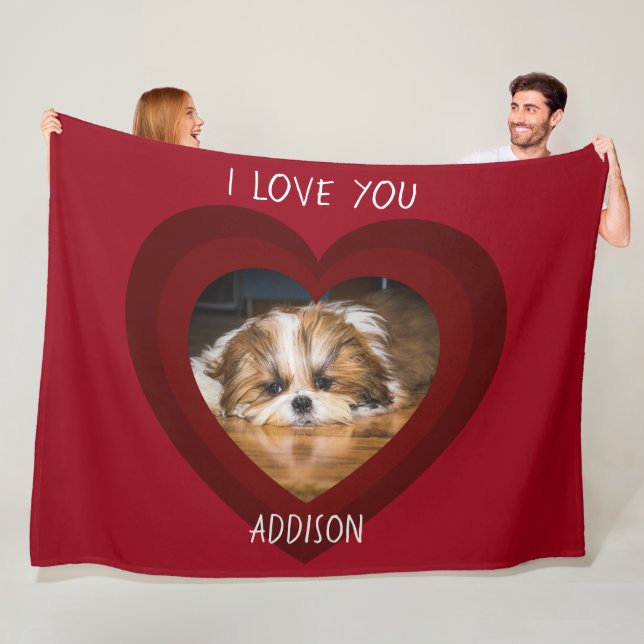 Cute shih tzu love Valentine heart photo Fleece Blanket (In Situ)