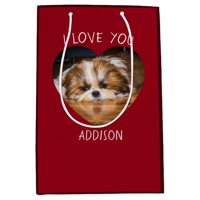 Cute shih tzu love Valentine heart photo Medium Gift Bag (Front)