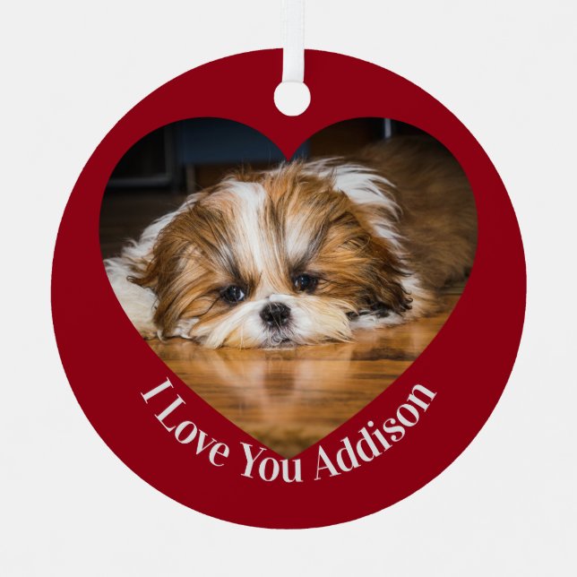 Cute shih tzu love Valentine heart photo Metal Tree Decoration (Front)