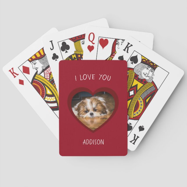 Cute shih tzu love Valentine heart photo Playing Cards (Back)