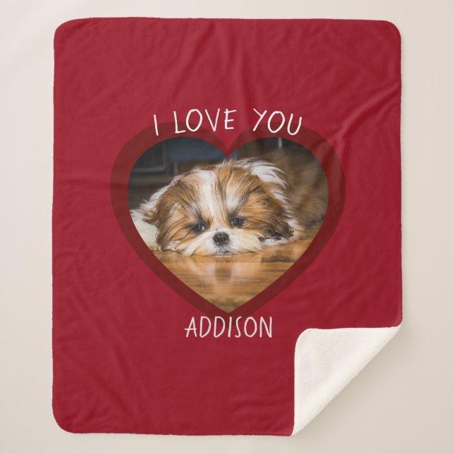 Cute shih tzu love Valentine heart photo Sherpa Blanket (Front)