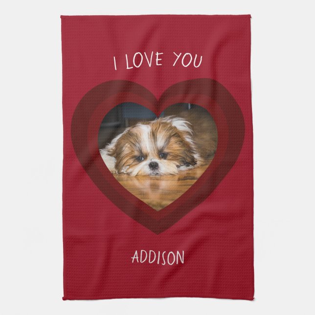 Cute shih tzu love Valentine heart photo Tea Towel (Vertical)