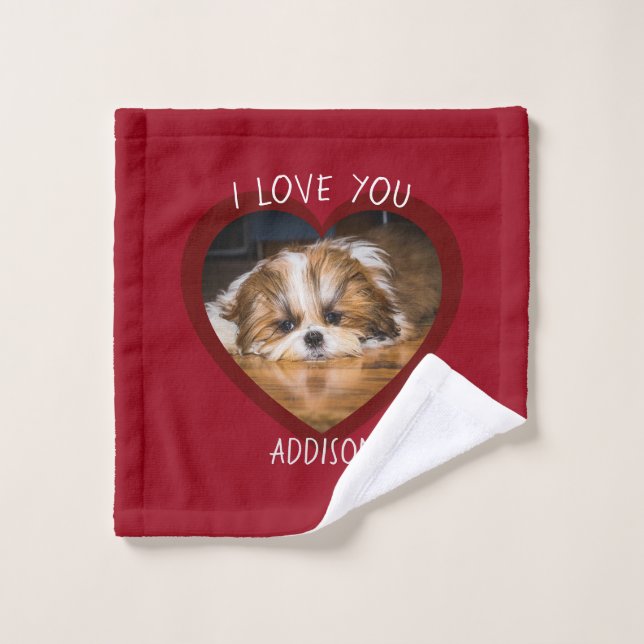 Cute shih tzu love Valentine heart photo Wash Cloth (Wash Cloth)