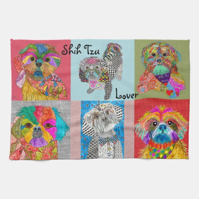 Cute Shih Tzu Lover Assortment Kitchen Towel (Horizontal)