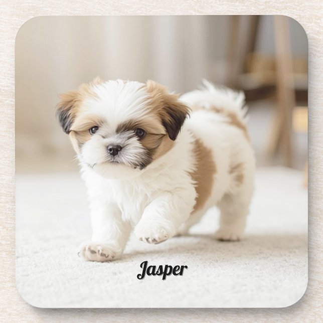 Cute Shih Tzu Personalised Beverage Coaster Set (Front)