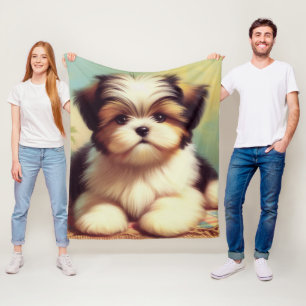 Cute Shih-Tzu Puppy Painting Fleece Blanket