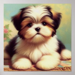 Cute Shih-Tzu Puppy Painting Poster