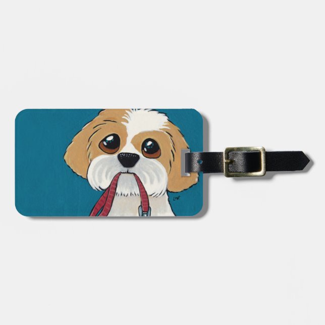 Cute Shih Tzu Puppy Personalizable Art Luggage Tag (Front Horizontal)