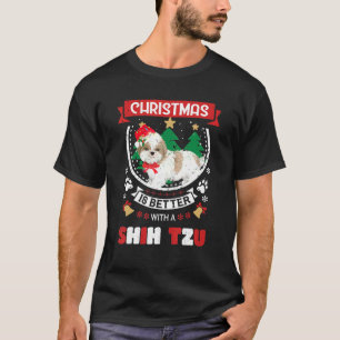 Cute Shih Tzu Santa Hat Christmas Tree For Dog T-Shirt