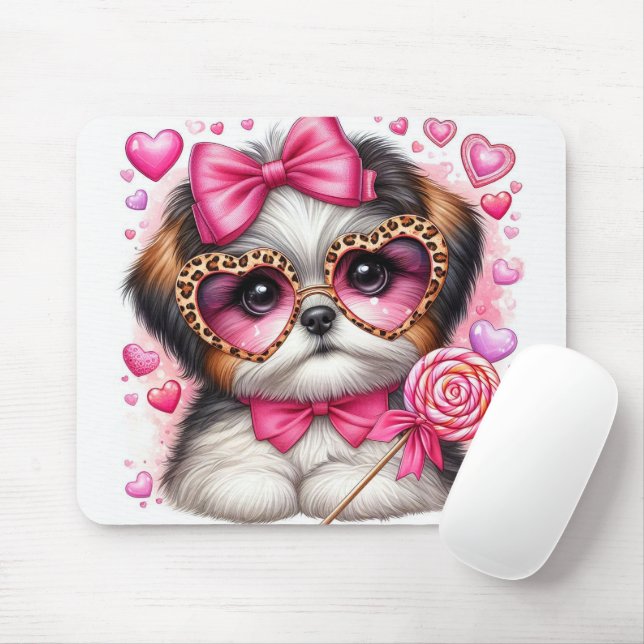 Cute Shih-tzu Valentine Mouse Pad (With Mouse)