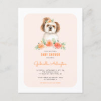 Cute Shih Tzu Watercolor Peach Floral Baby Shower