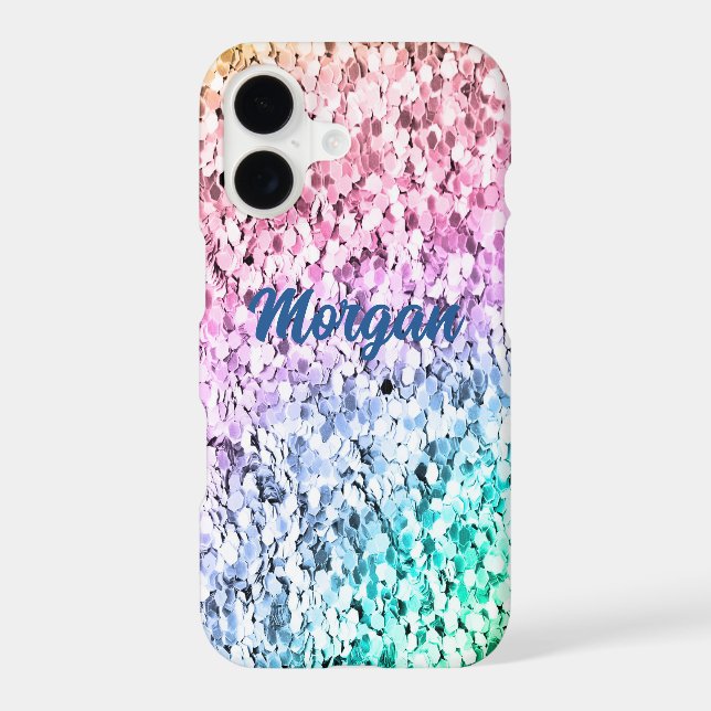 Cute Shimmering Bold Rainbow Glitter Personalised iPhone Case (Back)