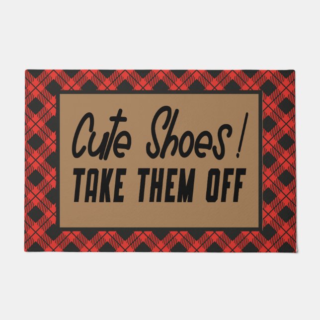 Cute Shoes Take Them Off - Buffalo plaid Doormat (Front)