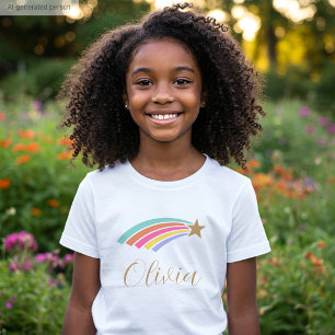 Cute Shooting Star Rainbow Custom Name Girl T-Shirt