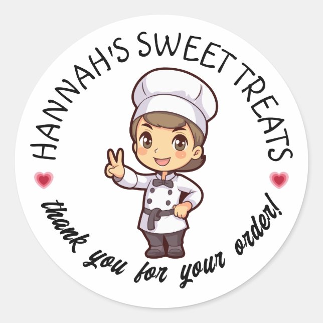 Cute Short Hair Baker Kawaii Graphic Thank You Classic Round Sticker (Front)