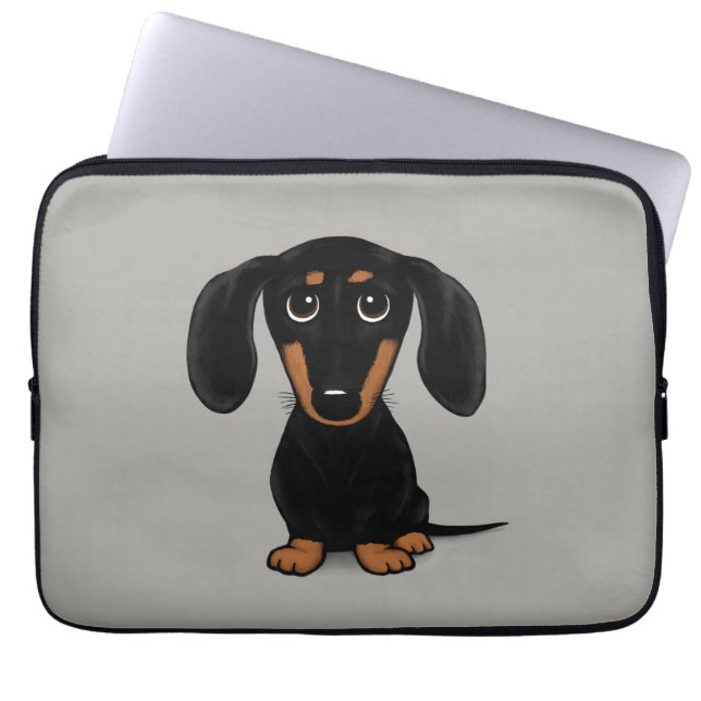 Cute Short Haired Black and Tan Dachshund Laptop Sleeve (Front)