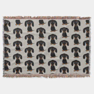 Cute Short Haired Black and Tan Dachshund Pattern Throw Blanket