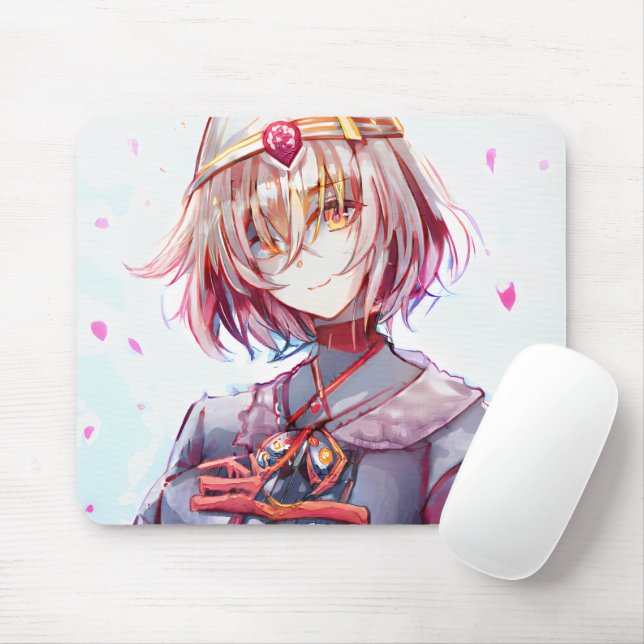 Cute Short Pink Hair Manga Girl Waifu Kawaï Anime  Mouse Pad (With Mouse)