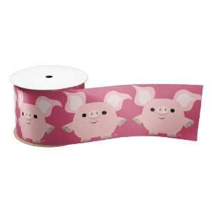 Cute Shorty Cartoon Pig 3" Ribbon Satin Ribbon