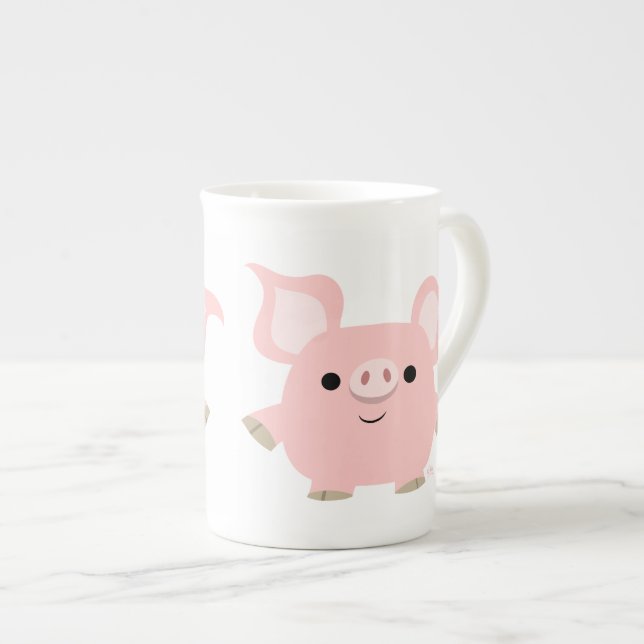 Cute Shorty Cartoon Pig Bone China Mug (Front Right)