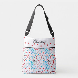 Cute Shots Nurse Doctor EKG Pattern Name Crossbody Bag