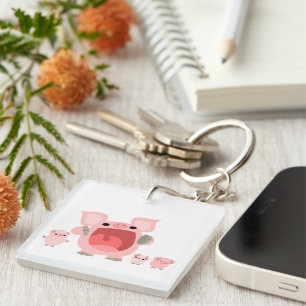 Cute Shouting Cartoon Pigs Acrylic Keychain