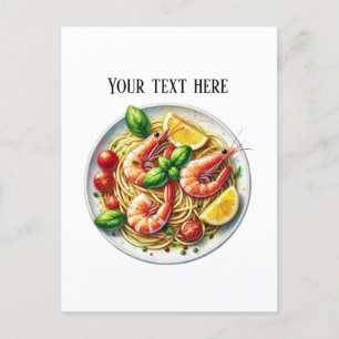 Cute shrimp pasta add text postcard